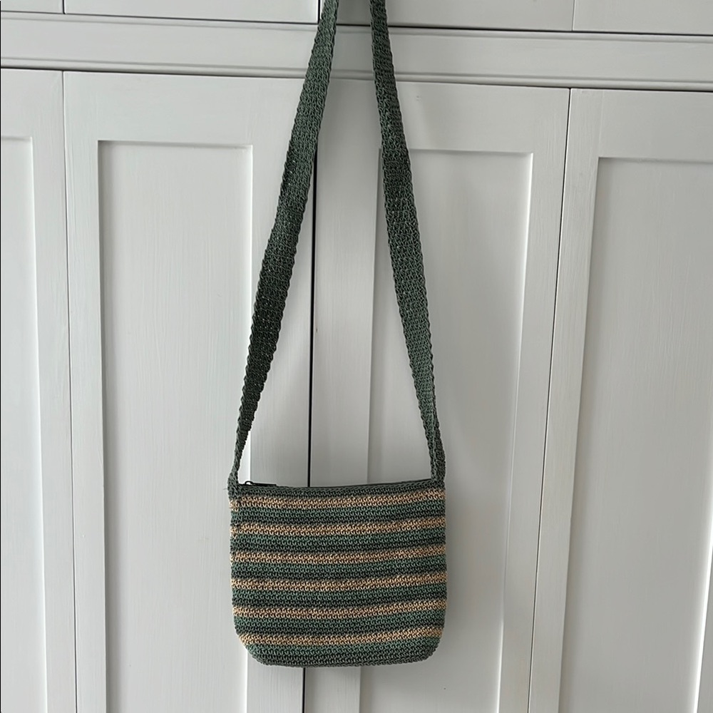 Striped Green and Tan Shoulder Bag